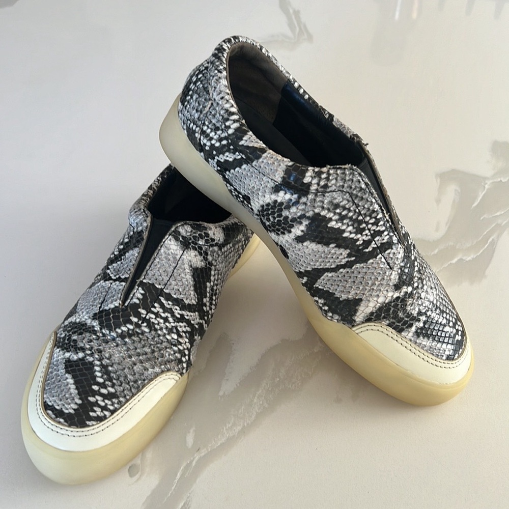 3.1 Phillip Lim Morgan Python Black White Cream Low Top Slip On Sneaker Sz 37
